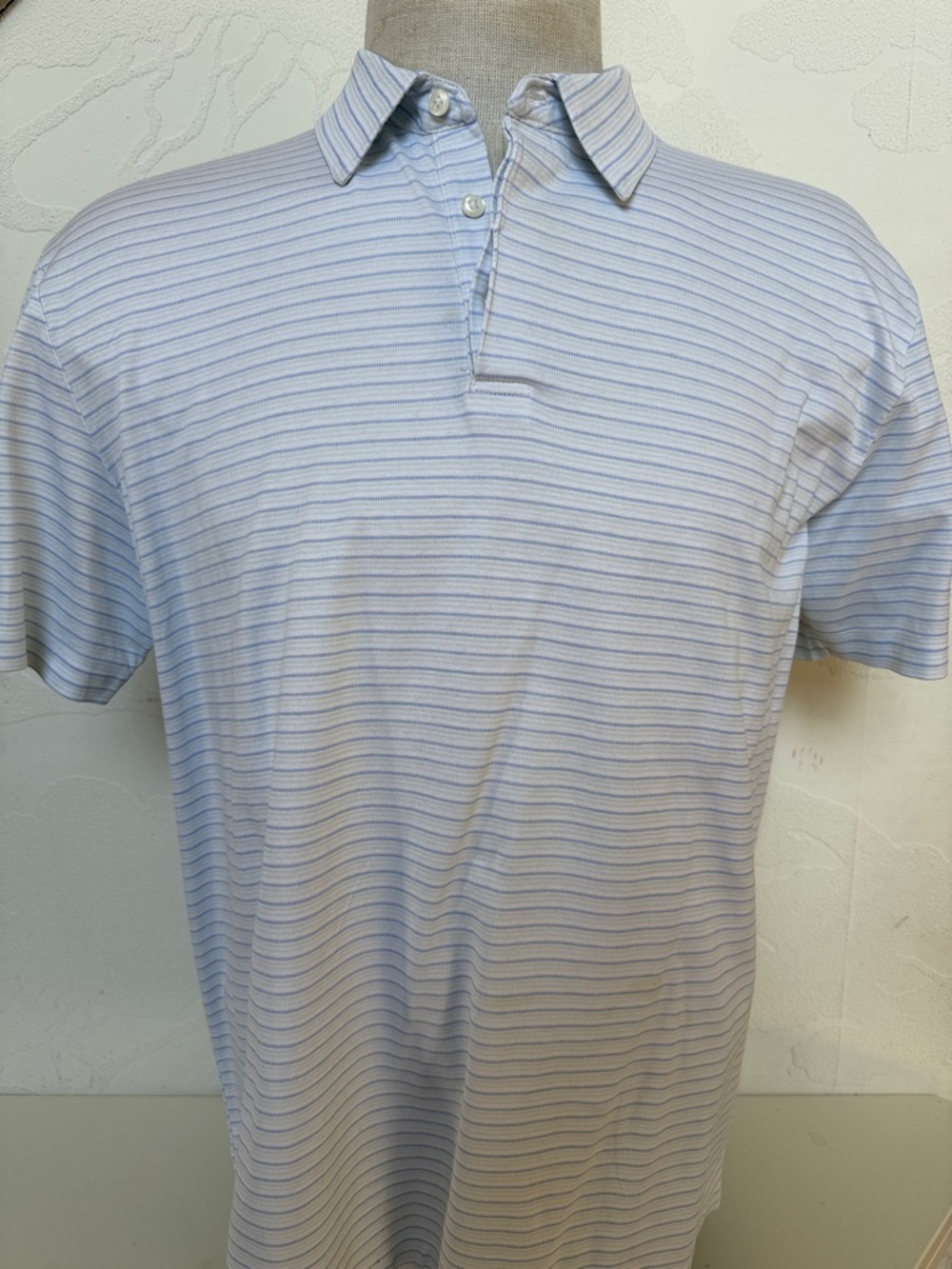 Joseph Abboud White Blue Striped Short Sleeve  Cotton Polo Size L